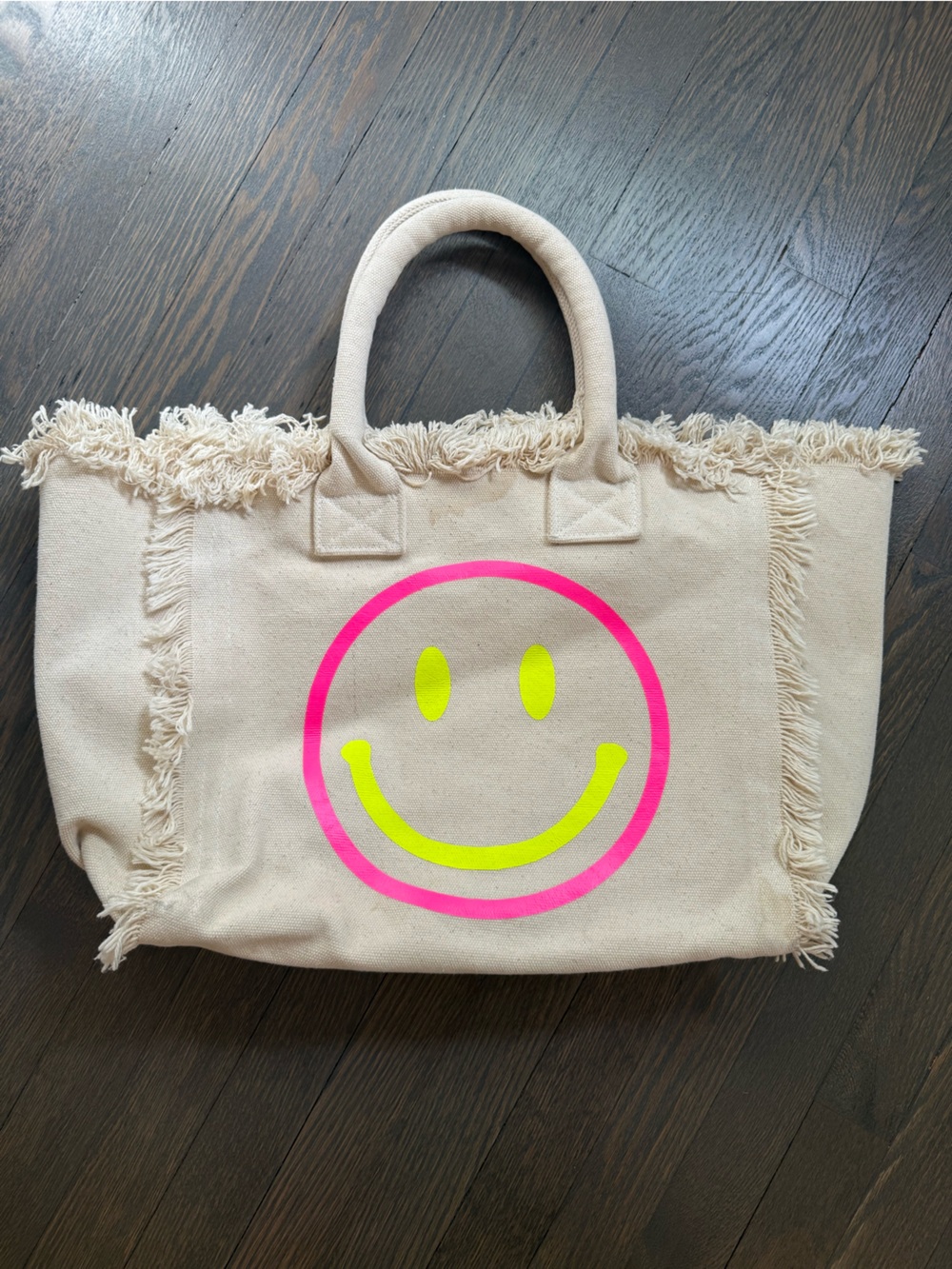 Canvas Tote Bag with Neon Smiley - Pink & Yellow